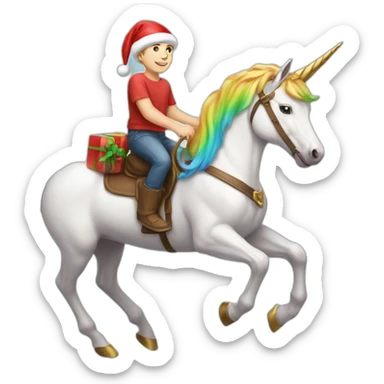 white-boy-with-santa-hat-riding-colorful-unicorn sticker