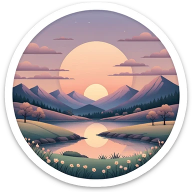 Dull-colored dusky romantic vintage aesthetic  landscape circle  sticker