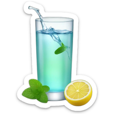 a glass of water with a slice of lemon and mint sticker