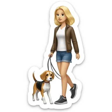 Blonde girl walking a beagle  sticker