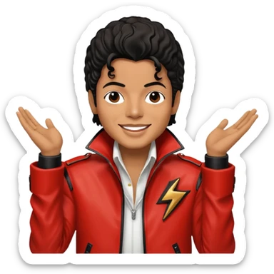 Michael Jackson with his Thriller jacket sticker