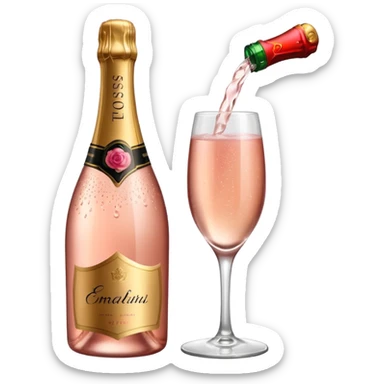 bottle of sparkling rose champagne tilted up and to the right sticker