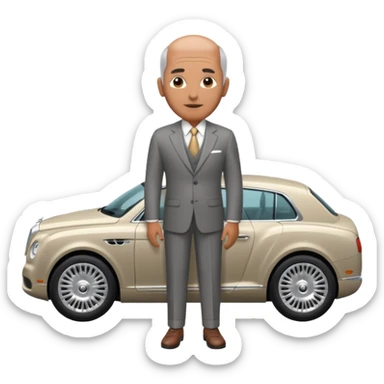 Balding graying indian guy in suit with a bentley sticker