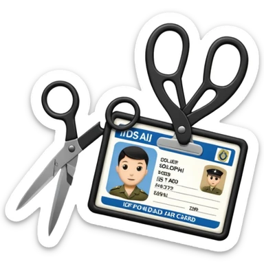 black Scissors cutting an idf soldier ID card in 2 parts .hyper realistic sticker