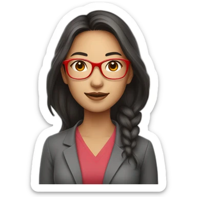 Young woman asiatic teacher with red glasses and lot of flashy colors sticker