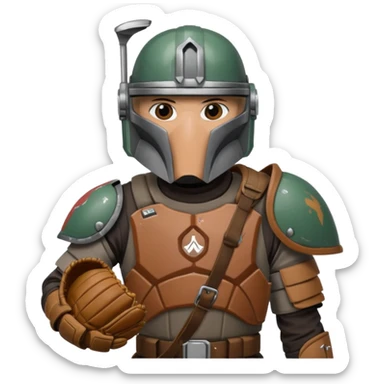 Mandalorian with a Catcher's mitt.  Make the catcher's glove oversized.  Put a dark visor in the helmet.   sticker