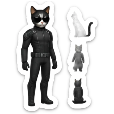 cat in nick fury suit and single eye patch full body sticker
