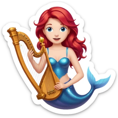 Singing Mermaid – Holding harp, red hair sticker