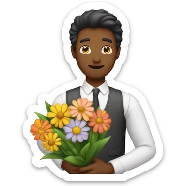 Monsieur qui pleure avec un bouquet de fleurs dans les mains sticker