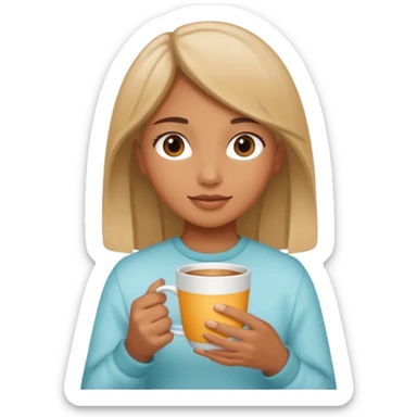 The girl holds a cup in her hands. There is a glow around the girl. sticker