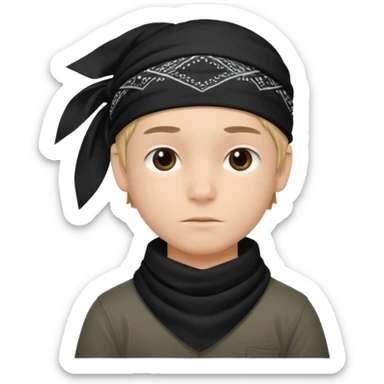 Make a boy wearing black bandana with some design on it  sticker