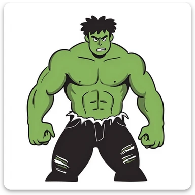 Hulk, muscular green superhero, hand-drawn doodle style sticker