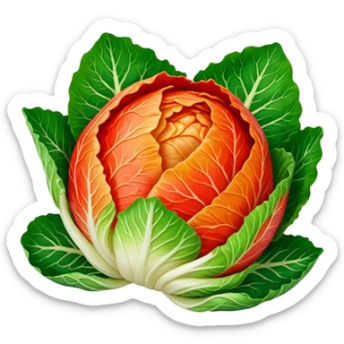 kimchi napa cabbage, all leaves fully coated in bright red chili paste, no green visible, round and simple, vivid colors, no face sticker