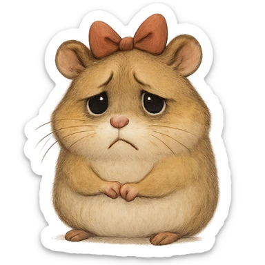 sad hamster with a bow sticker