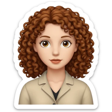 A white woman with brown curly hair and black eyes sticker