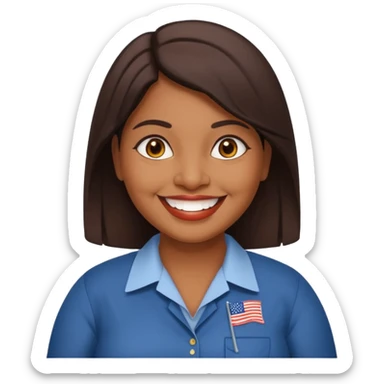 40 yr old chubby Sri Lankan woman, dark skin, straight brown hair, big smile, white teeth, american clothes sticker