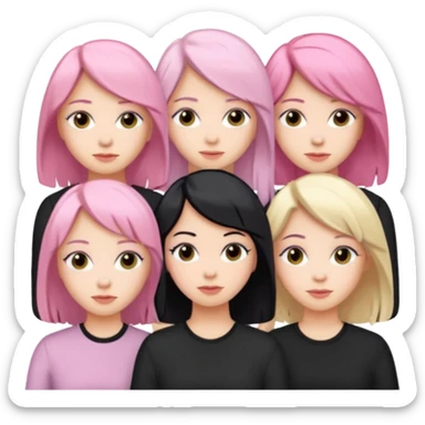 Girlfriend emoji - 5 white girlfriends, 1 with pale pink hair, 2 with black hair, 1 with medium blonde hair  sticker
