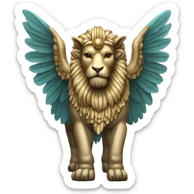 Lamassu, head of a bearded human, body of a bull, feathered wings that extend from its back sticker