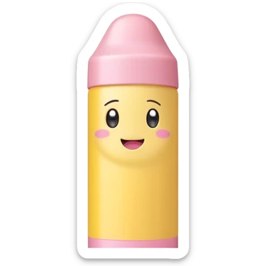 Cute Kawaii Fat Pencil, round and chunky, soft pastel yellow with a cute eraser cap, tiny winking face, glowing highlights, cheerful and ready for doodles! sticker