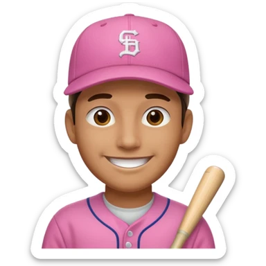 man with pink jersey and baseball hat sticker