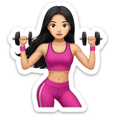 Spanish woman with long black hair doing fitness sticker
