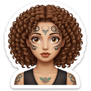 woman curly hair and heavy face tattoo sticker