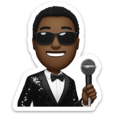 sam richardson in a black sequin suit holding a microphone singing sticker