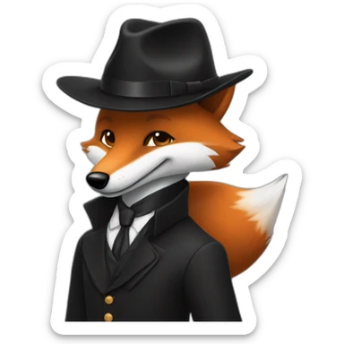 Un renard en costume noir avec un chapeau fait 👋 sticker