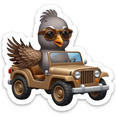 A pigeon is driving a jeep sticker
