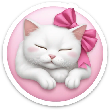 White cat sleeping with pink bow on head sticker