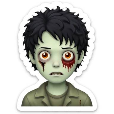 boy zombie with black hair curly emo sticker
