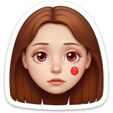 brown haired girl puffy swollen red circles around her eyes sticker