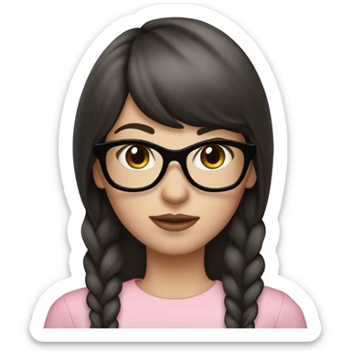 coquette Girl with long dark brown hair and bangs and black glasses pale skin pink long sleeve shirt sticker
