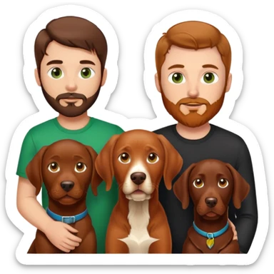 White male with brown hair, green eyes and beard with Hispanic female with with brown eyes and brunette hair with vizsla and chocolate Labrador retriever sticker