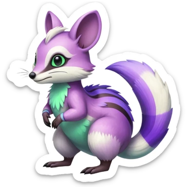 Iridescent Neon Green-Purple-gradients Minccino-Numbat-Sergal-fusion-hybrid-animal-creature, full body sticker