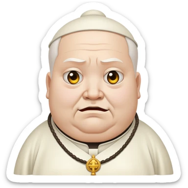 fat temple priest with a scary look and a closed, troubled smile sticker
