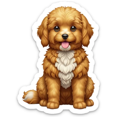 cinematic-[cavoodle dog]-realistic-full-body-sitting-emoji,-tail-resting-loosely-beside-its-paws,-head-tilted-dramatically,-curly-[solid golden]-fur that looks like fried chicken,-simplified-yet-realistic-focused-features,-highly-detailed,-glowing-with-an-almost-sarcastic-glow sticker