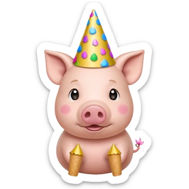 Party Pig – small pig with cone party hat and confetti sticker