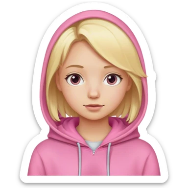 A blond Girl with a pink hoddie and a Pink Loop sticker