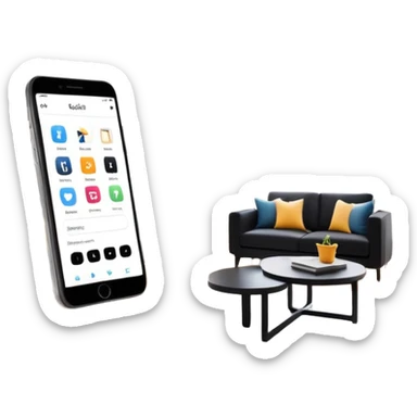 smartphone with interior design style quiz app showing swipe left and right arrows between modern and traditional living room styles sticker