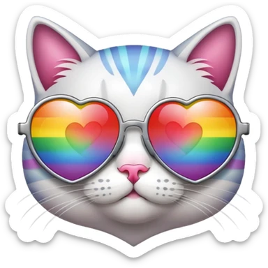 Cat wearing rainbow heart-shaped sunglasses sticker