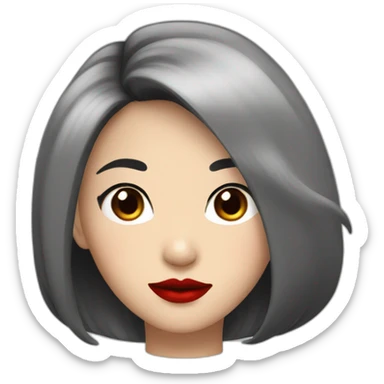 Asian girl with black hair with red lips sticker