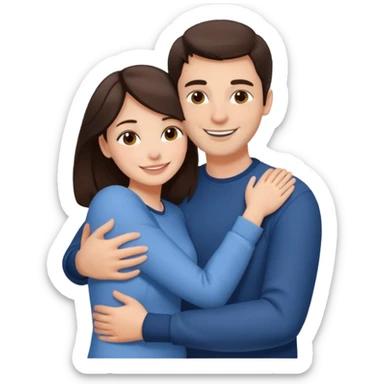 beautiful brunette woman hugging a man, warm and affectionate, both smiling, close embrace sticker