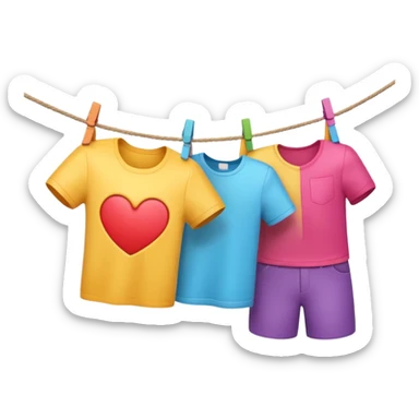 Apple-style 3D emoji showing two human hands hanging colorful clothes on a clothesline with clothespins, only hands, part of the rope, and laundry visible, bright cheerful atmosphere, clean white background, soft lighting



 sticker