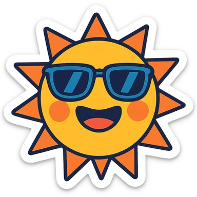 a cheerful sun with sunglasses, vibrant toon style sticker
