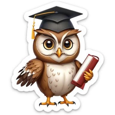 happy Owl dancing with graduation hat and diploma in claws sticker