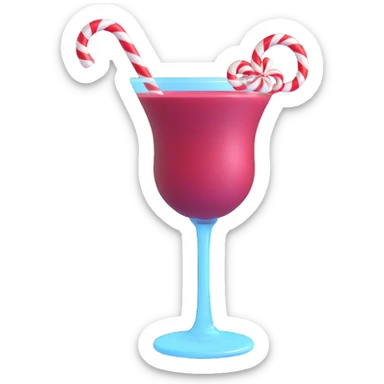 3D emoji style cocktail glass with burgundy drink and a candy cane sticker