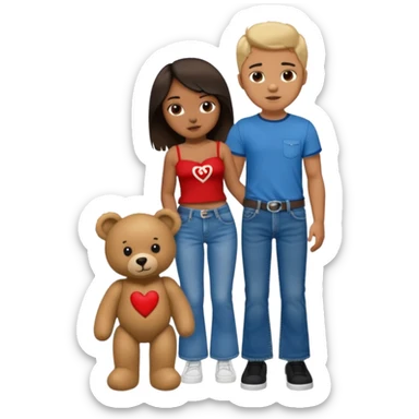 A boy and a girl teddy bear for the boy bear put on true religion shirt and jeans with black shoes and for the girl put flare jeans and a red tube top and white shoes just bears not the humans  sticker
