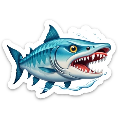 An angry barracuda swims swiftly through the water, its sharp teeth bared and ready for action sticker