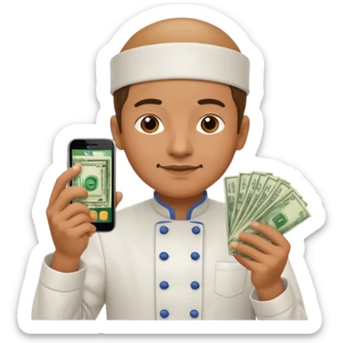 chef holding money and phone sticker